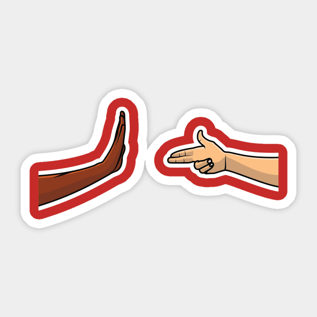 People Hands with Various Gestures Sticker vector illustration. Hands Pointing to an innocent person sticker design logo. People blaming the wrong person who is trying to exculpate himself. Sticker by AlviStudio